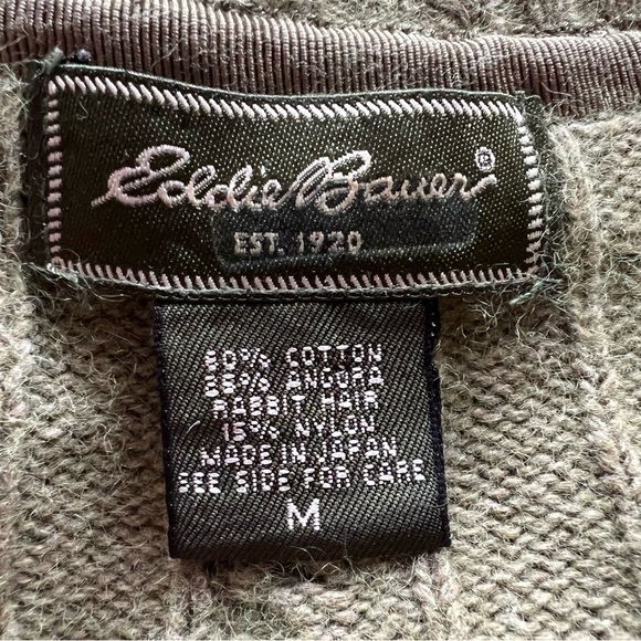 Eddie Bauer Angora Rabbit Hair Cotton blend Cable Knit Sweater Womens M Green - Picture 4 of 4